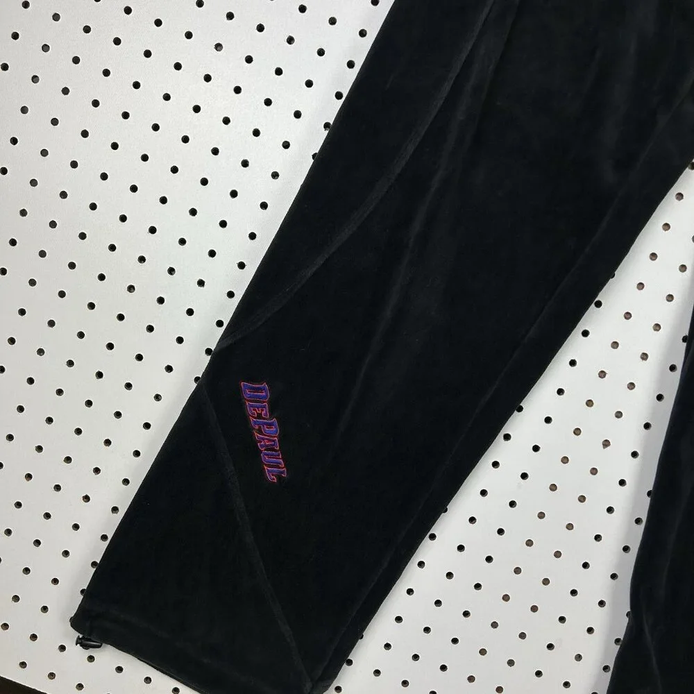 DePaul‎ Nike Baggy Velour Sweatpants XS Ripcord Streetwear Team Black Zip Pocket